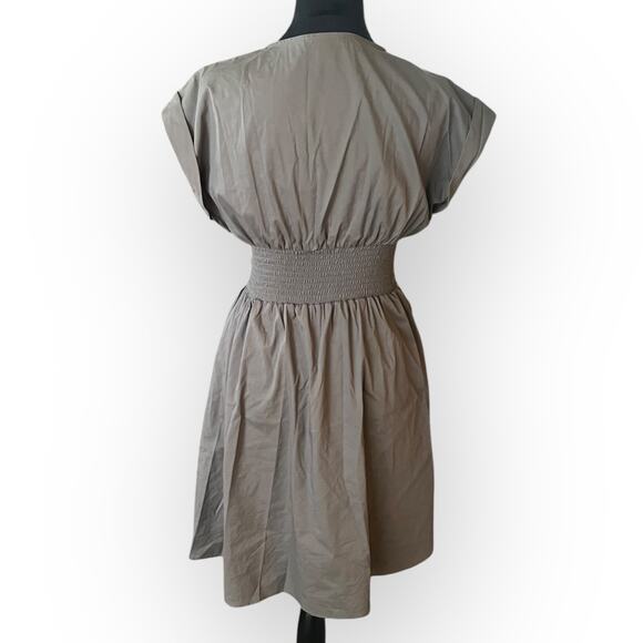 Bar III Women's Gray V-Neck Cinched Waist Zip Front A-Line Dress Size Small - Picture 2 of 13